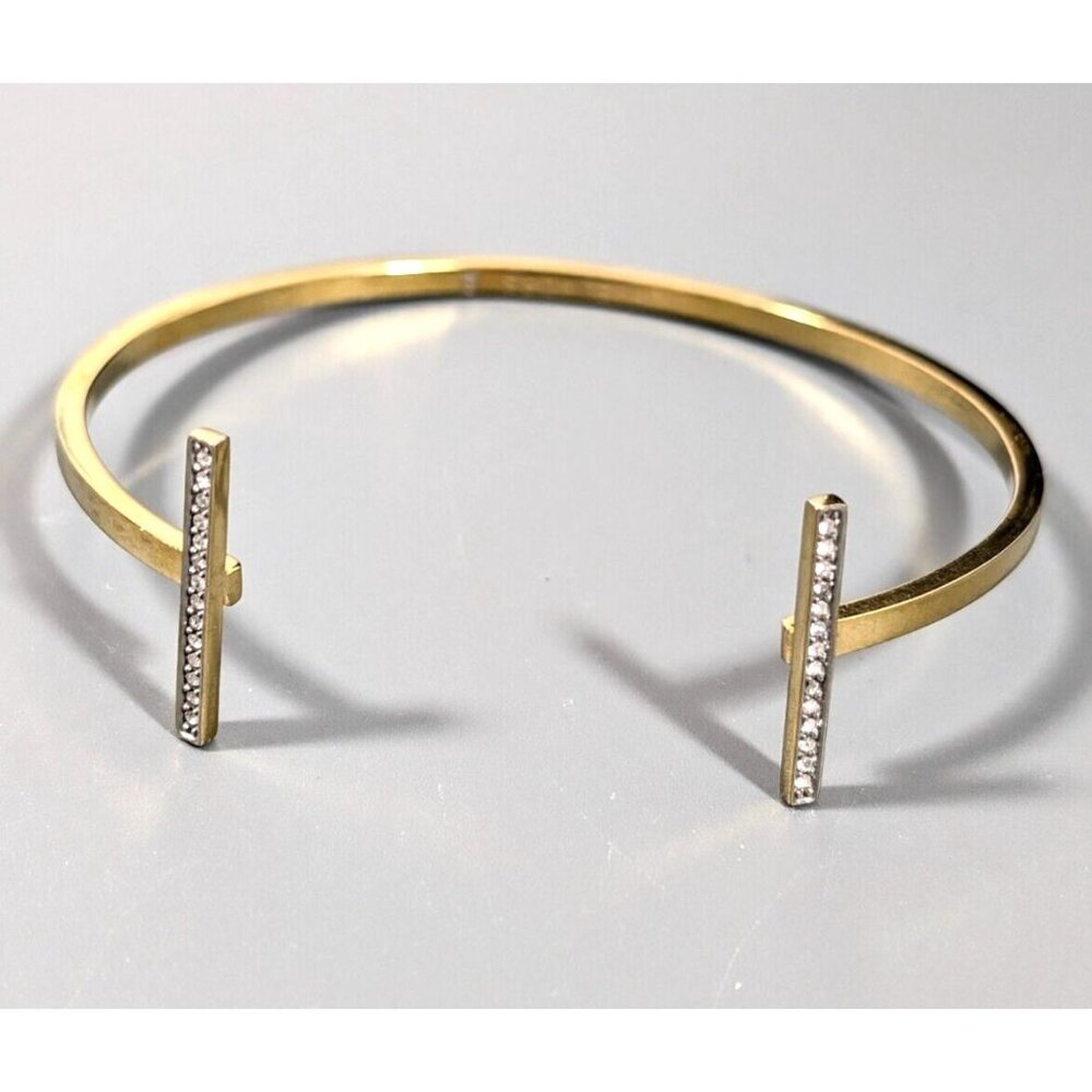 Michael Kors Gold Tone Rhinestone Crystal Bar Open Cuff Bangle Bracelet 7 inch